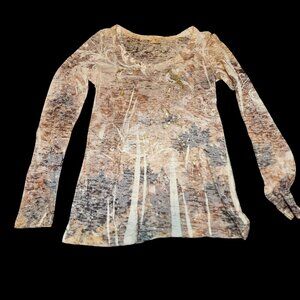 Day Trip Long Sleeve Graphic Top – Size Large – Abstract Nature Print